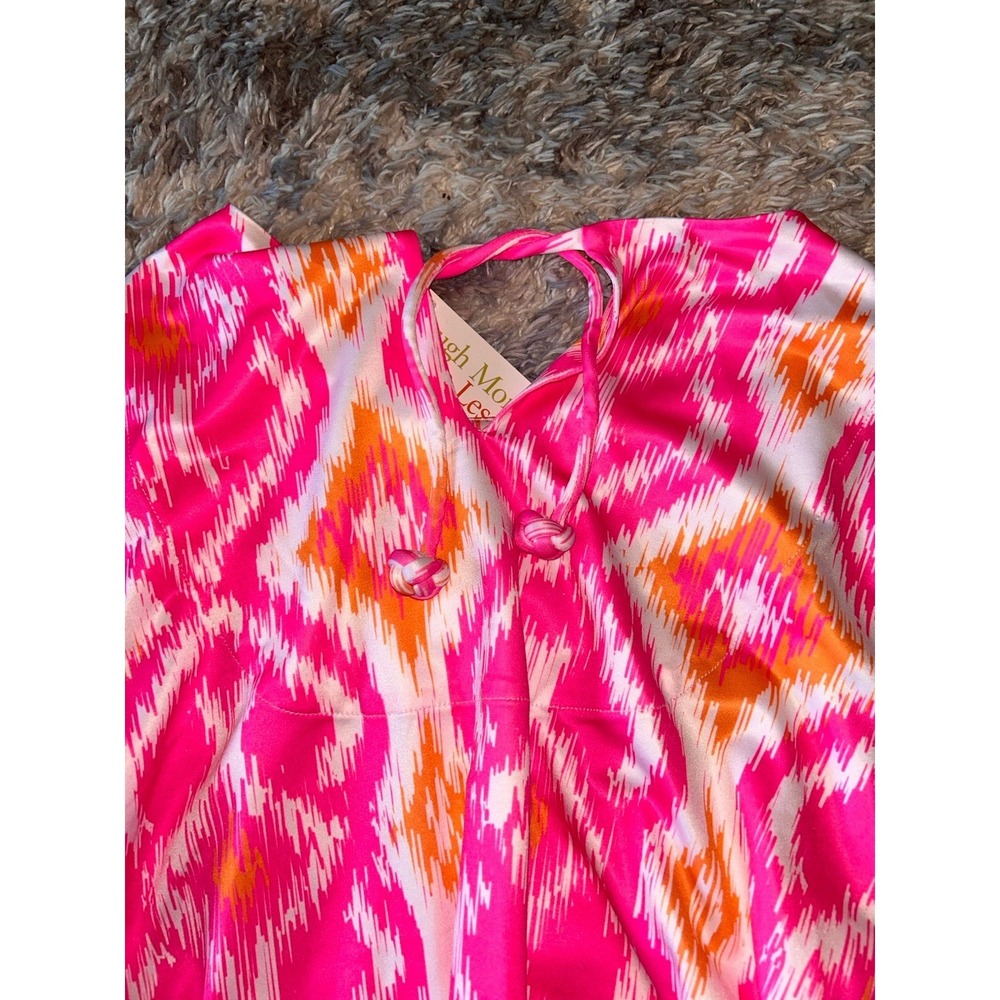 Gretchen Scott Jersey Dress Ikat Print Pink Orange White Pockets L - Picture 8 of 8